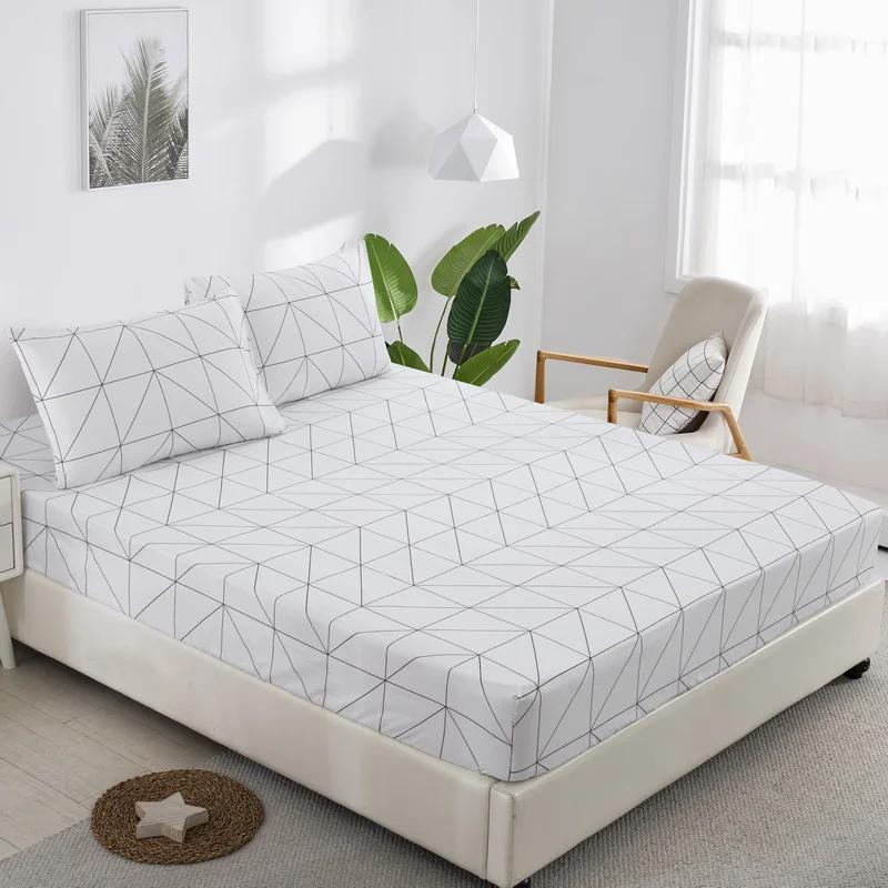 Plum Blossom Fitted Sheet Queen Twin Kids Chinese Style White Floral Flower Bed Sheet Set Botanical Grey Bed Cover For Boys Girl