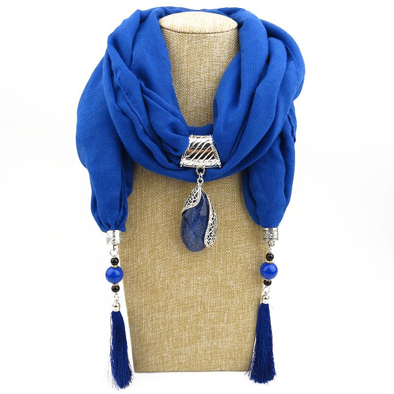 Cotton Linen Minority Style Necklace Water Drops Gem Tassel Scarf Shawl Autumn Winter Women's Scarf