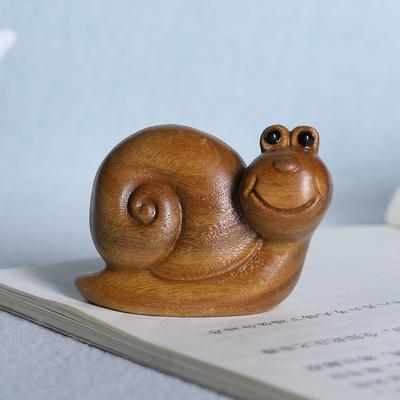 Деревянные фигурки улиток, резьба по зеленому сандалу, статуэтка улыбающейся улитки, милое настольное украшение, украшение для офиса дома, забавные подарки