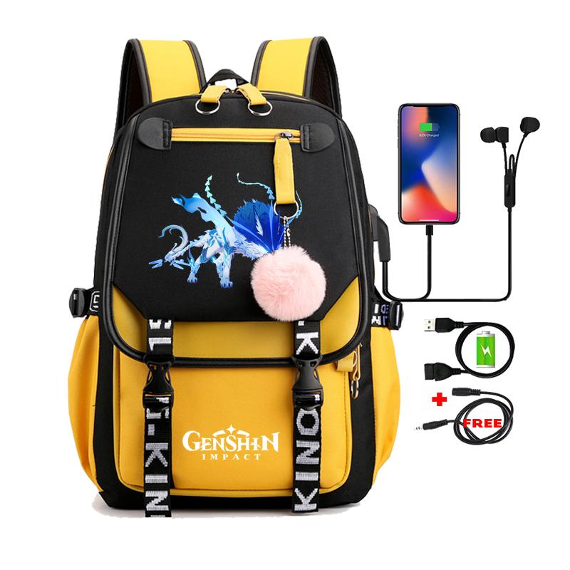 Anime Game Printed Bag Canvas Backpack Large Capacity Bookbag for Boy Girl Kids Gifts Usb Charging Travel Backpack Student School Bag