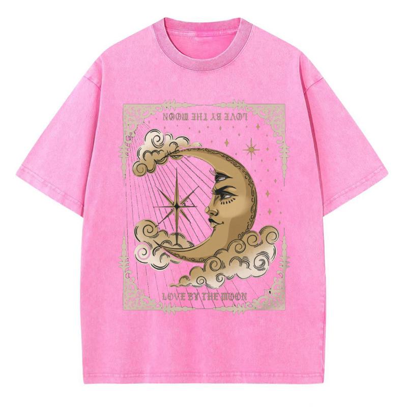 Женская футболка Love By The Moon с принтом в стиле ретро, с короткими рукавами, забавный стиль, свободный ретро-потертый топ