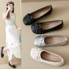 Bow Shallow Mouth Single Shoes Women's 2025 New Summer Round Head Flat Shoes French One-pedal Mary Jane Shoes Size 34