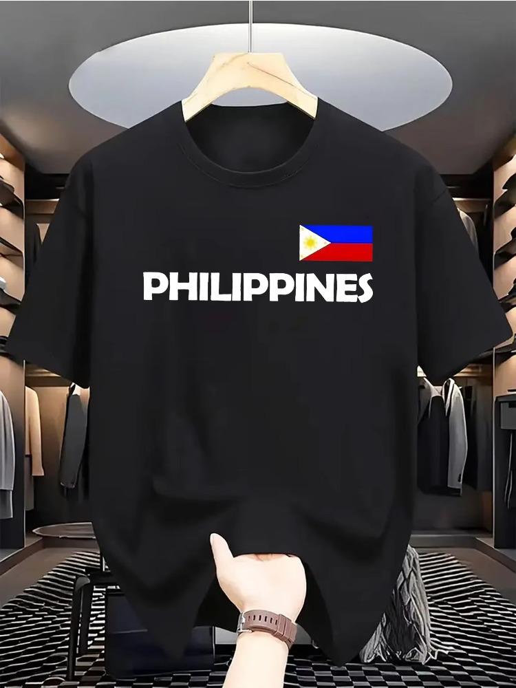 100 Cotton Unisexs Casual Loose And Fashionable Philippine Flag Pattern Printed Comfortable Short Sleeved Round Neck Tshirt Top
