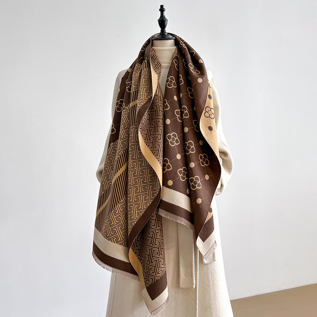 Women'S Luxury Cashmere Winter Shawl - Vintage Allover Pattern Printed With Tassels, Pashmina Wrap & Bandana
