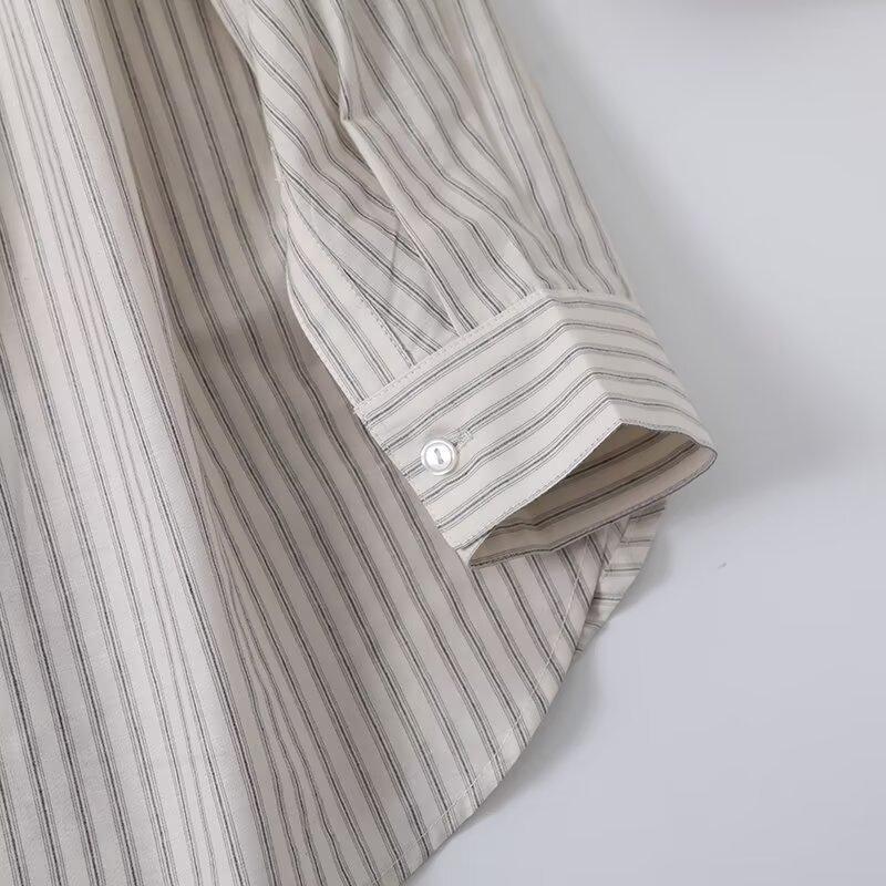 ZR1116 European and American style summer new women's clothing POLO collar commuter style loose striped shirt top