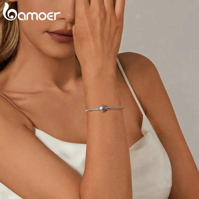 Bamoer 925 Sterling Silver Classic Family Forever Snake Chain Bracelets for Women Fine Jewelry 14CM 17CM 19CM