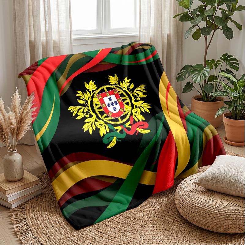Portugal Football Printed Flannel Blanket Skin Friendly Warm Decorative Throw for Indoor Couch Bed Daily Use