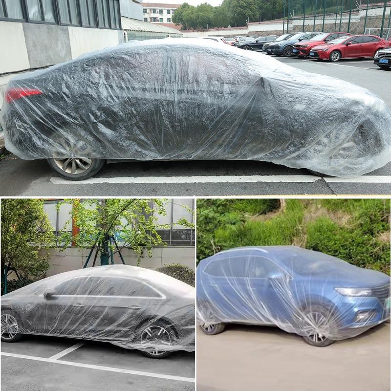 Disposable Transparent Car Cover Universal Thickened PE Film Car Rainproof Dust Prevention Cover Automatic Exterior Accessories