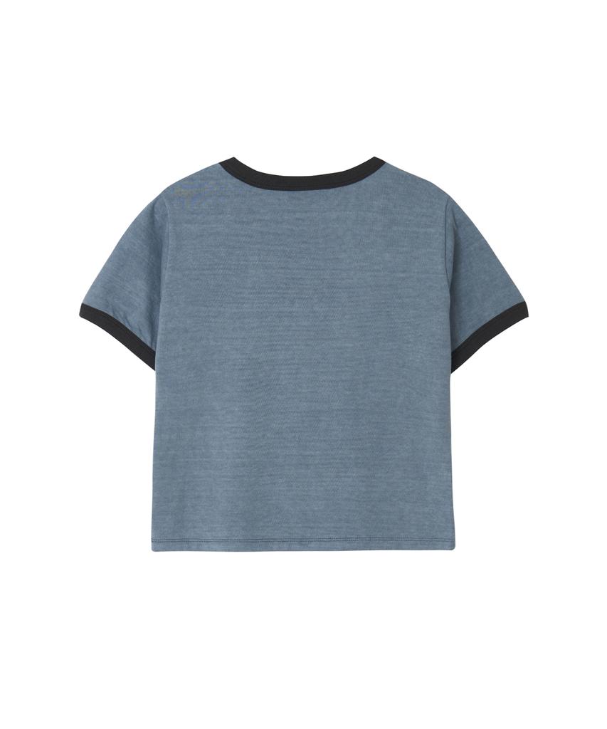 1993STUDIO Lettering Ringer Crop T-Shirt_Vintage Blue
