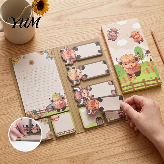 Sticky Notepads Set Highland Yak Shaped Set, Cute Cartoon Paper Memo Pads, Pastoral Style Writing Assorted Shapes And Sizes Index Tabs for Journaling