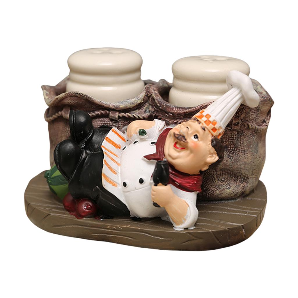 Salt & Peppers Bottle Holder Ornament Resin Chef Statue Decorative Ornament 2 Seasoning/Toothpick Bottle Resin Figurines