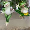 Miniature Frog Figurine Garden Drinking Frog Statue Planter Hugger Resin Frog Decoration for Flower Pot Edge Decor Balcony Yard