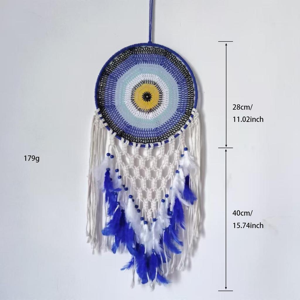 Evil Eye Feather Dream Catcher Pendant - Handmade Decorative Woven Craft