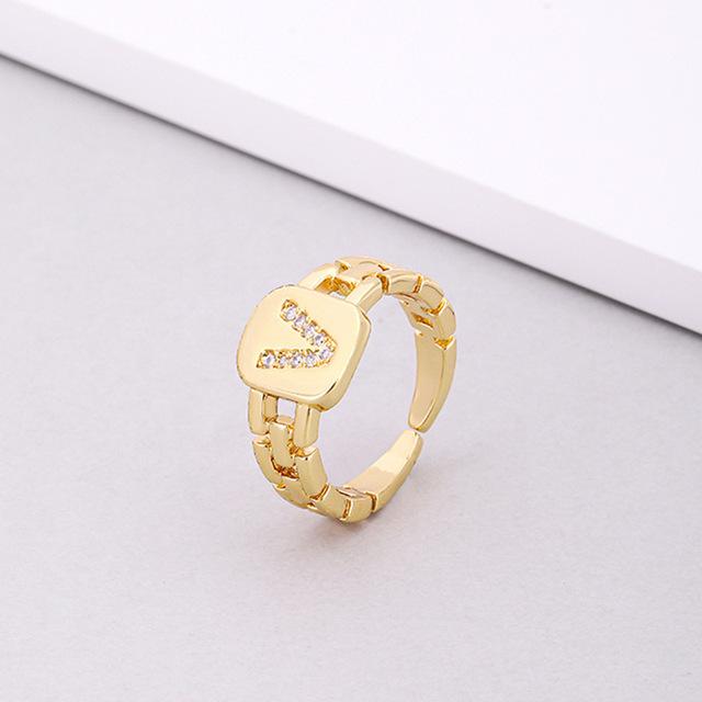 Initial Letter Ring Women Trendy Adjustable Pave Micro Zirconia Hollow Finger Ring For Women Jewelry Gift