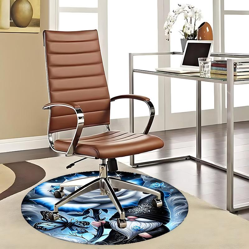 1pc Anime Design Gnome with Blue Rose Round Carpet Office Chair Mat, Non Slip Rug for Home Decor, Gift, Office, Living Room, Bedroom