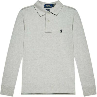 Детская футболка Polo Однотонная Вышивка логотипа Пуловер Прямой Длинный рукав Детская одежда Серая 323703634-014
