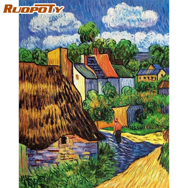 RUOPOTY Рамка DIY картина по номерам пейзажная картина для взрослых современные настенные художественные декоры ручная роспись подарок «сделай сам» 40x50 см