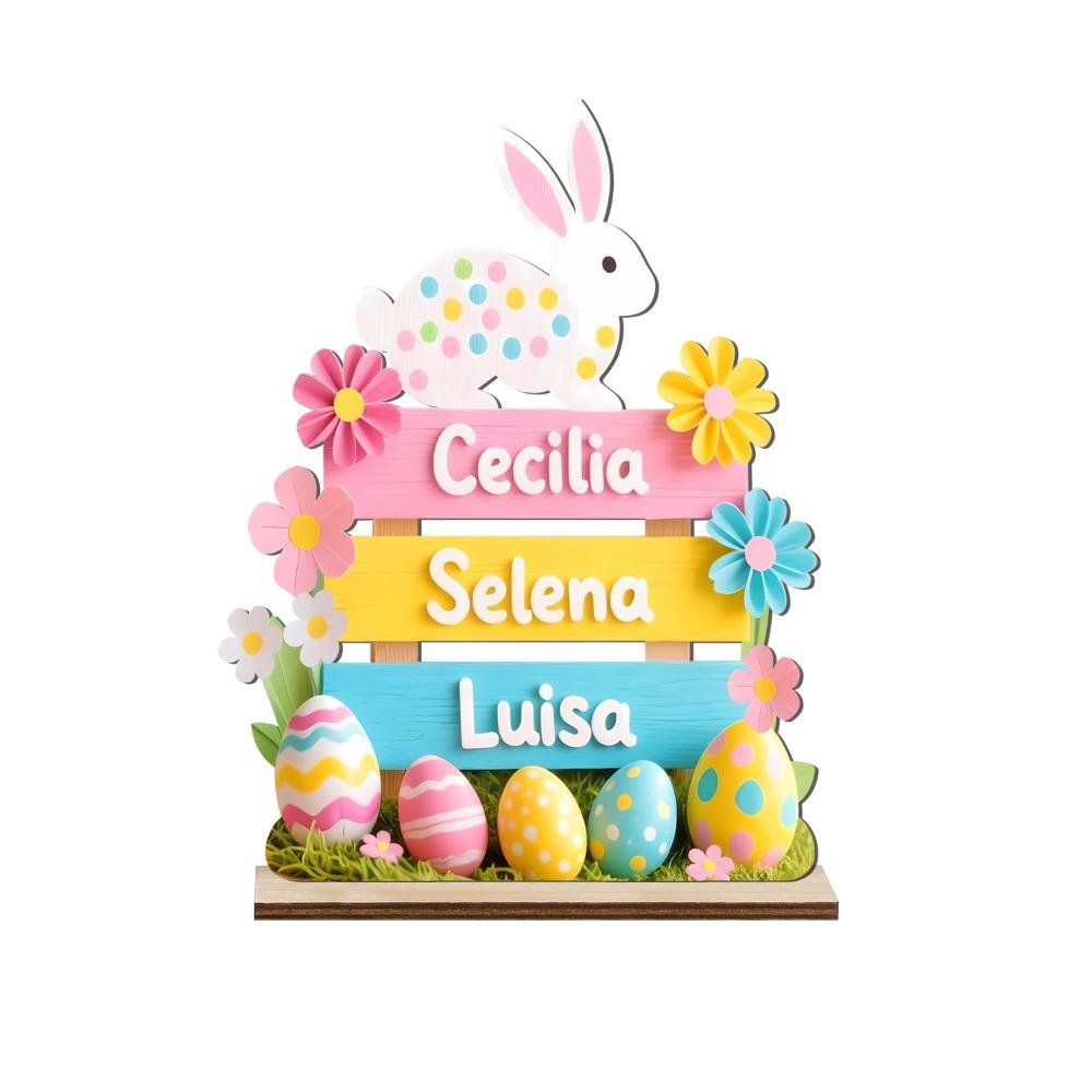 Cute Wooden Easter Rabbit Ornament Colorful Handmade Bunny Ornament Cartoon Blessing Easter Wooden Ornaments Home Decor