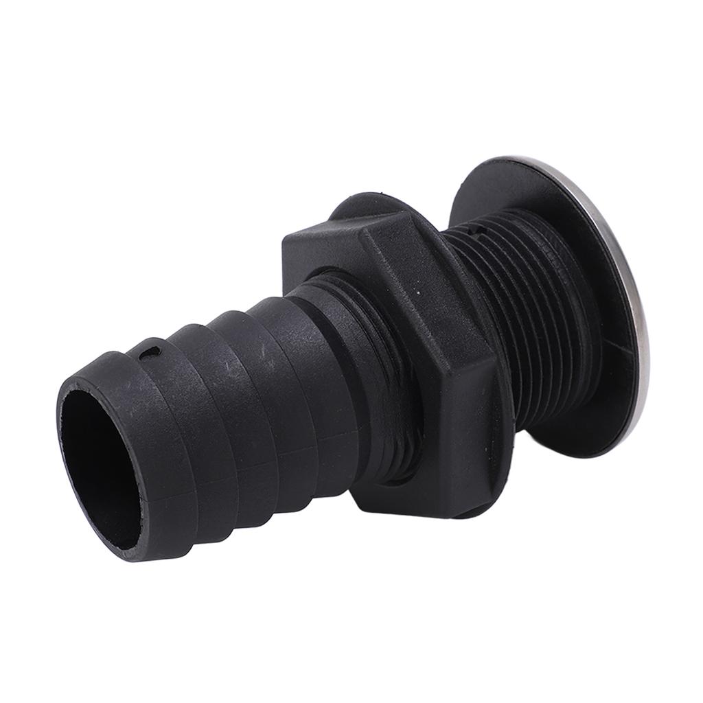 1 1 2in Through Hull Drain Straight Black with Stainless Steel Cover Flapper for Boats Yachts Ships