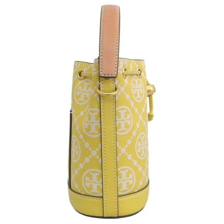 Tory Burch T Monogram Drawstring Embossed Leather Shoulder Tote Bag Women bags Palm-Yellow 88155-733