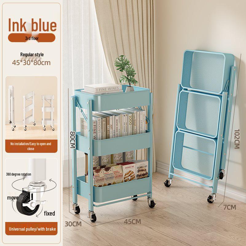 Складная ручная тележка-стеллаж с полками для закусок, игрушек и для кухни