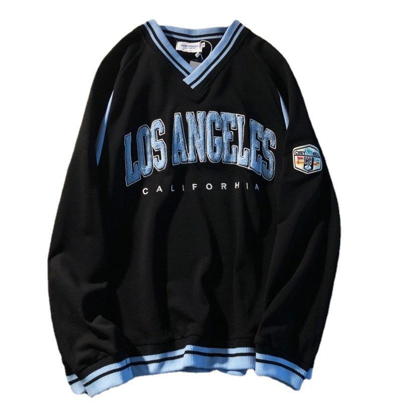 Мужская толстовка с V-образным вырезом и вышивкой в стиле ретро, осень 2021 г. — модная, повседневная, универсальная, парная