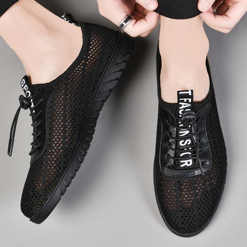 Брендовая мужская повседневная летняя обувь 2024 года, легкая повседневная кожаная обувь для мужчин, удобная для мужчин, обувь для вождения, открытая мужская обувь