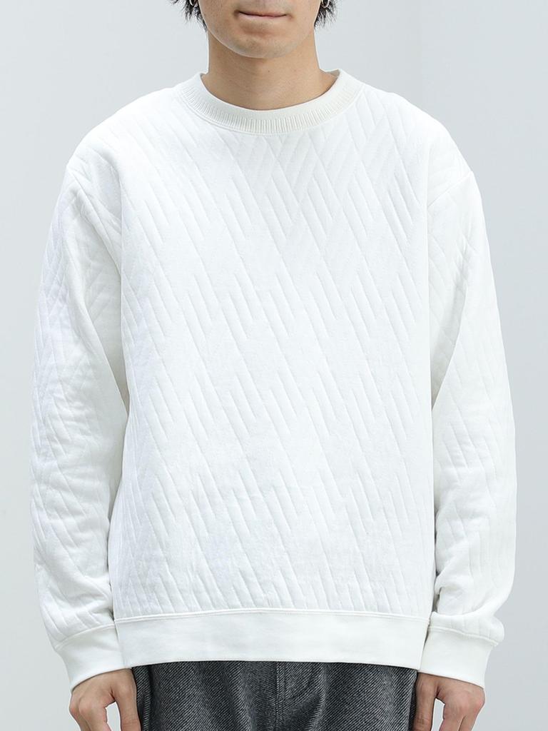 Beams Heart Men's Geometric Quilted Crew Neck Sweatshirt, White, Size L