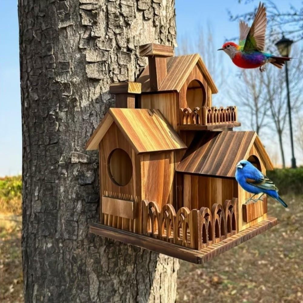 Handmade Wooden Bird House Waterproof Bird Nesting Box Creative Wild Birds Habitat Garden