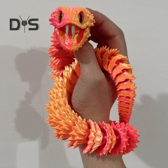 3D Printed Snake Toy Articulated Snake with Openable Mouth And Retractable Teeth Flexible Fidget Snake Toy for Adults Kids
