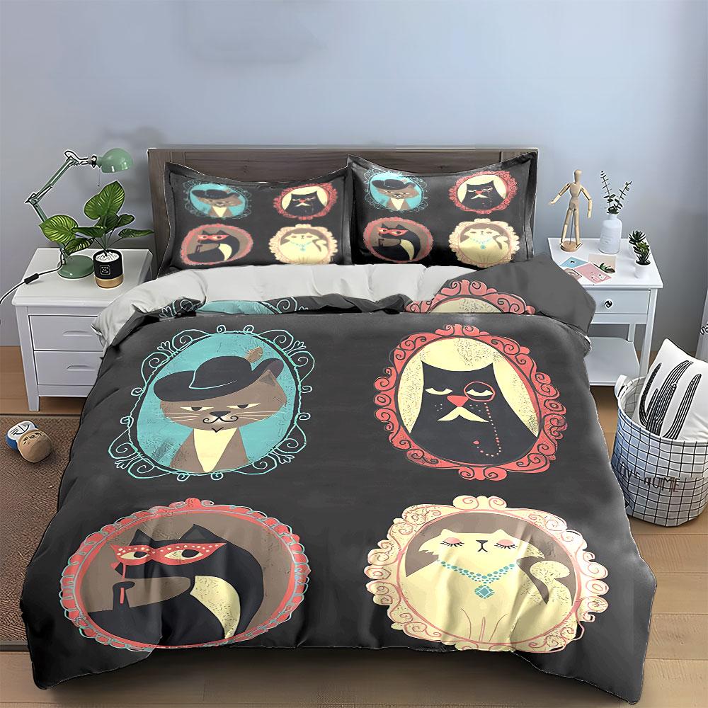 Vintage Cat Portraits Set Bedding Duvet Cover Set Duvet Cover Pillowcases (1*Duvet Cover 2*Pillowcases, without duvet insert)