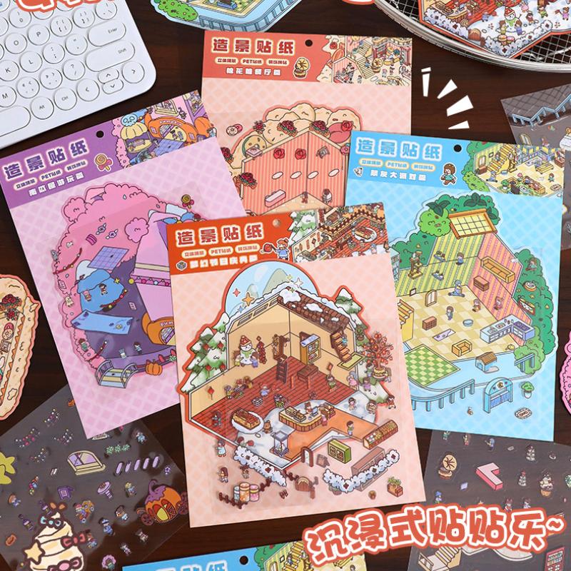 Cartoon Fairy Tales DIY Sticker Highly Playable Sticker Pocket Cabin Scene Stacking Pasting Festival Birthday Gift For students