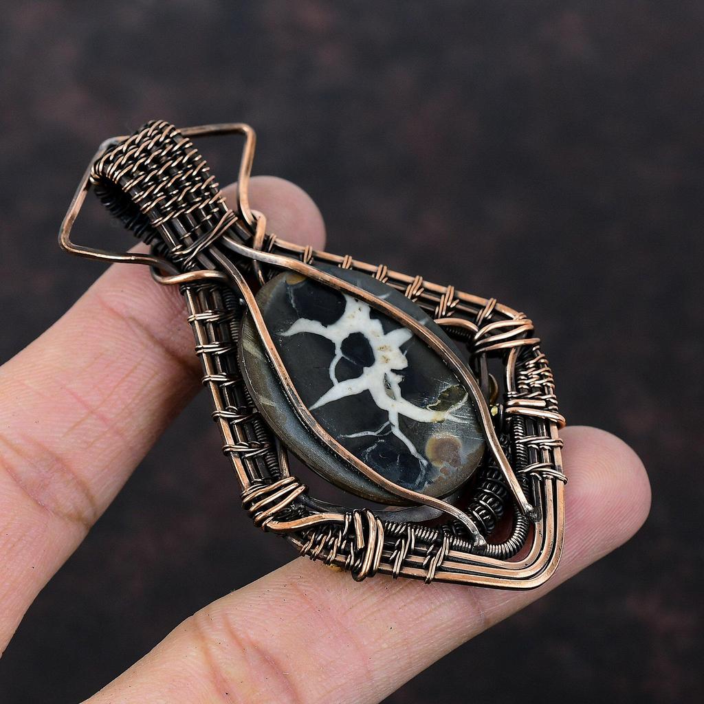Moroccan Mud Crack Fossil Pendant Copper Wire Wrapped Handmade Pendant Copper Pendant Gemstone Jewelry Wire Wrapped Pendant Gift For Mother