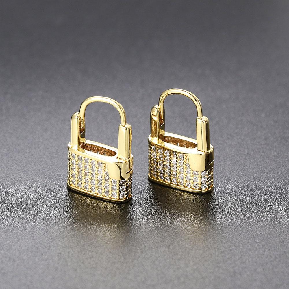 Lock Hoop Earrings for Women Fashion Personality Iced Out Cubic Zirconia Gold Color Female Ear Jewelry Dropship Suppliers OHE031