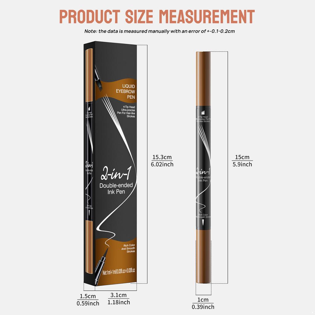 Dual-Tip Eyebrow Makeup Tool: Waterproof Pencil and Liquid Liner with Precision 4-Fork Brush for Defined Brows