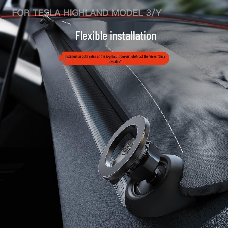 Tesla Model 3/Y Refreshed A-Pillar Mobile Phone Car Mount - Dedicated Navigation Accessory