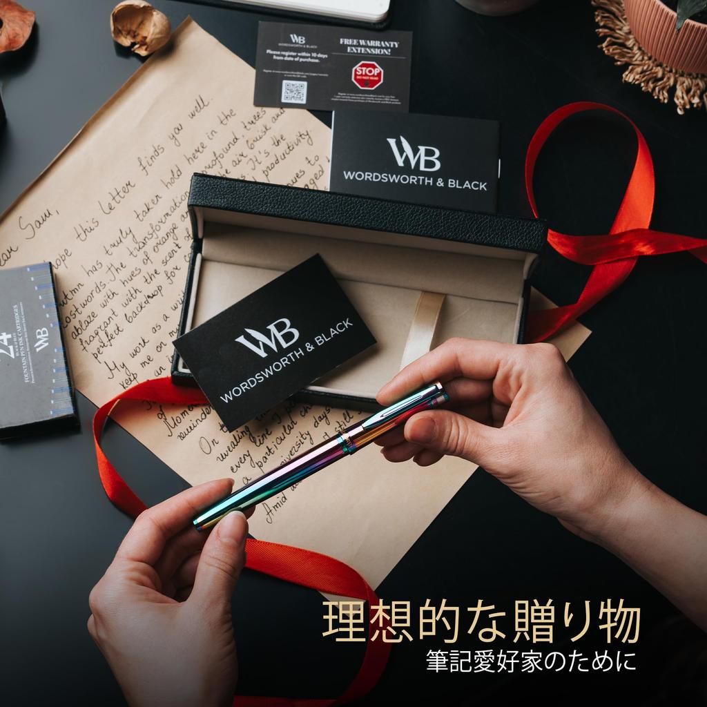 Перьевая ручка Wordsworth Black с покрытием из 18-каратного золота, средняя упаковка из 24 чернил, подарочный стержень, золотой, идеально подходит для мужчин и женщин, набор, перо, картриджи и т. д.