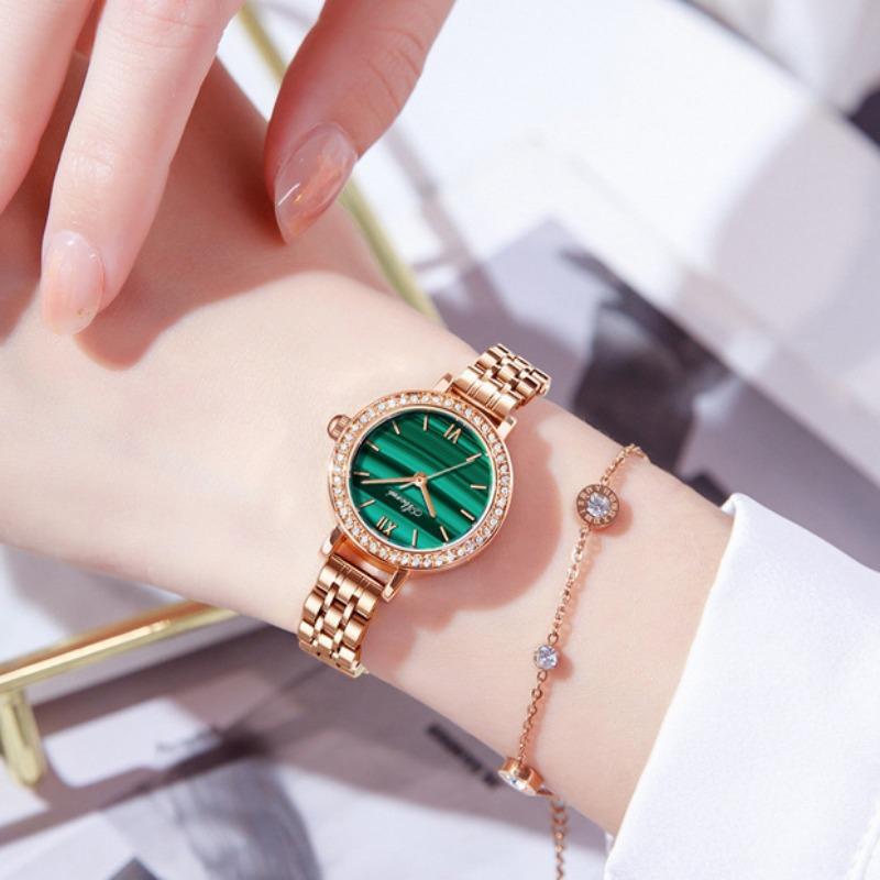 ABORNI женские часы нишевые легкие роскошные кварцевые часы водонепроницаемые маленькие золотисто-зеленые часы с инкрустацией бриллиантами