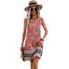 Women's Printed Sleeveless Dress with Ring Neckline, Summer Boho Dress