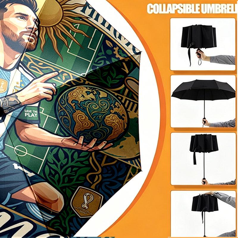 Custom Name Personalized Lionel Messi Print Umbrella, Auto Open Close, 8‑Rib Sturdy Frame, Commute Camping Hiking Use, Birthday Gift