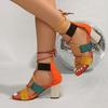 Fashion Multicolor Block Heel Sandals Summer New Round Toe Open Toe Front Strappy Anti-Slip Wear-Resistant High Heels