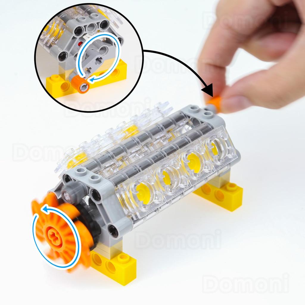 Комплект двигателя с коленчатым валом Domoni с шатунами и головками цилиндров - Детали в стиле V8, Полностью совместимые с проектами MOC, STEM-конструкторами,