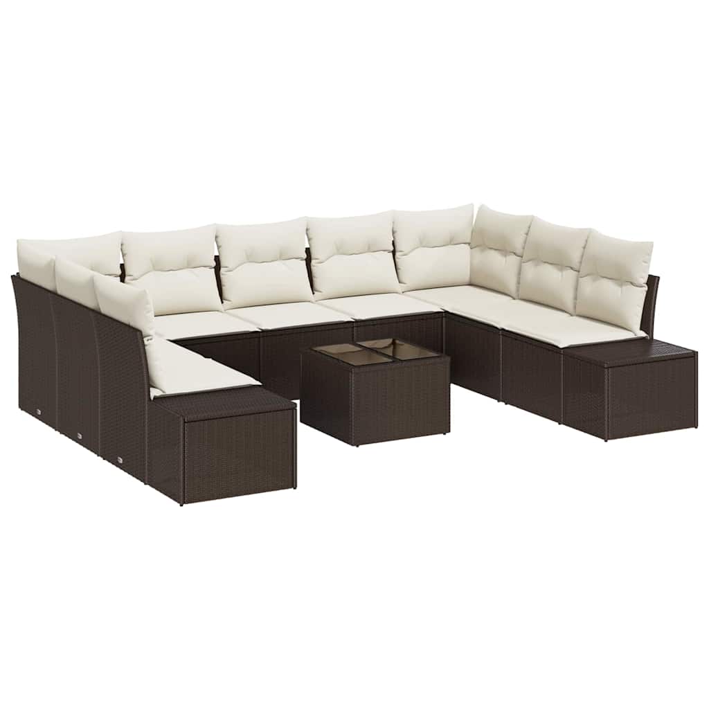 Garden Sofa Set with Cushions 10 pcs Brown Poly Rattan