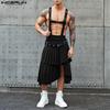 Men Suspender Zip-up Casual Splits Irregular Pleated Skirts Kilts