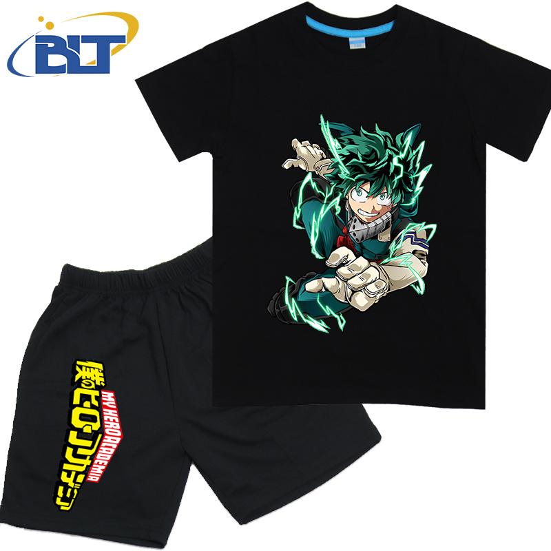 My Hero Academia anime costume kids T-shirt set pure cotton short-sleeved shorts 2-piece set for boys and girls