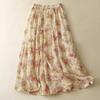 Cotton and Linen Small Floral Cotton and Linen A Character Medium and Long Irregular Cake Skirt Thin Summer Double Layer