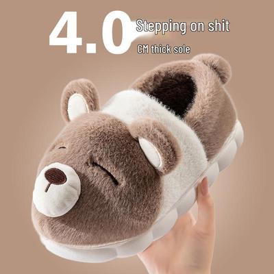 Мужские и женские зимние 2024 плюшевые хлопковые тапочки на толстой подошве - Пушистые, уютные, послеродовые теплые туфли