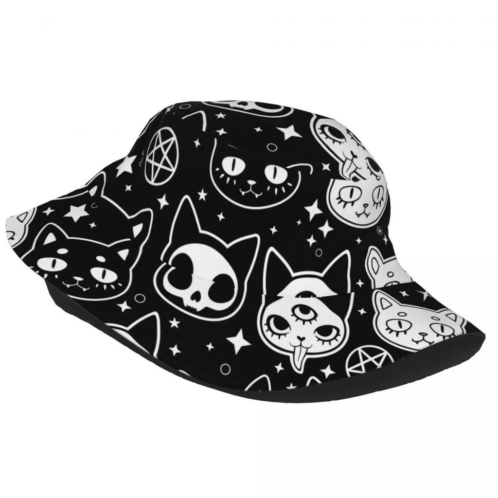 Trendy Magic Cat Witchcraft Bucket Hat Unisex UV Protection Outdoor Sport Fisherman Cap Spring Picnic Headwear