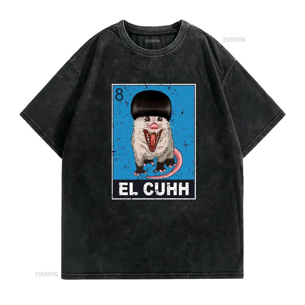 Opossum El Cuhh Takuache Cuh Funny Possum Meme Vintage Unisexs T Shirt Cotton Top vintage Washed Slightly graphic