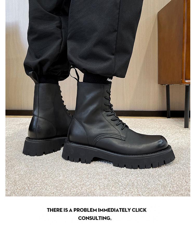 Лето 2024 Новые молодежные сапоги с круглым носком и высоким верхом, кожаные ботинки на платформе и каблуке-бочонке в стиле ретро, армейские ботинки, ковбойские сапоги